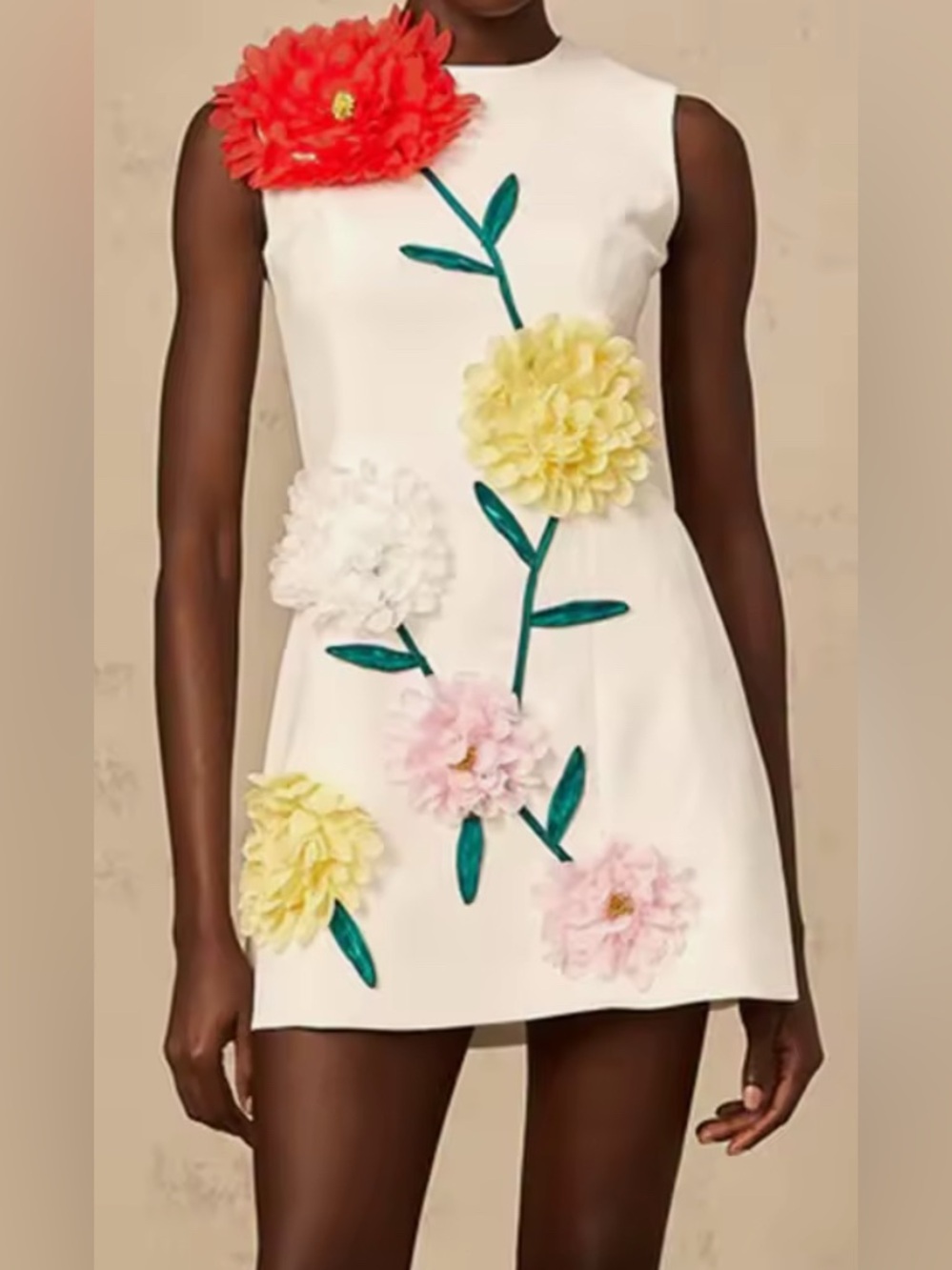 NEW $398 Poppy Floral 3D Appliqué Sleeveless Mini Dress
